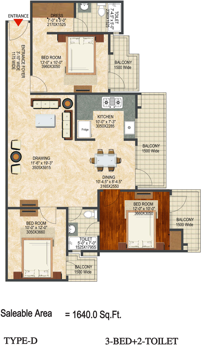 Landcraft River Heights Raj Nagar Extension floor plan 1590 sq. ft.
